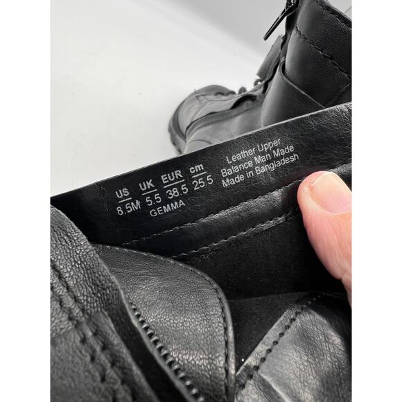 Zodiac Gemma Leather Block Heel Combat Lace-up Zip Boots Black Women's 8.5M - Picture 3 of 11